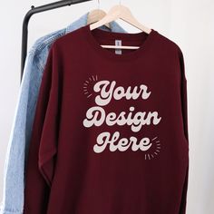 Customizable Red Crew Neck Sweatshirt, Custom Print Cotton Crew Sweatshirt, Cotton Crew Neck Sweatshirt With Custom Print, Customizable Cotton Crew T-shirt, Custom Print Cotton Crew Neck Sweatshirt, Maroon Sweatshirt, Gildan Sweatshirt, Sweatshirt Mockup, Gildan Sweatshirts