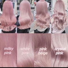 Different Hair Color Ideas For Blondes, White Pink Hair Color, Japanese Hair Color Ideas, Winter Pink Hair, Smoky Pink Hair, Light Pink Hair Pastel, Milky Pink Hair, Platinum Pink Hair