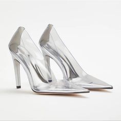 Good American | Cinder-F*Cking-Rella Cindy Pointed Toe Pump Glass Heels | 8.5 Nib. Comes With Dust Bag. 4.5” Heels. Transparent Plastic Shoe Exterior. Box Is In Rough Shape. Slip On A Shoe That’s Crystal Clear And Totally Hot. Don’t Miss Out On This Iconic Clear Heel Moment. Now Featuring Statement Gemstones Fit For A Queen. Translucent Color Sexy Stiletto Heel Cloud Sole For All Day Comfort Clear Cinderella Shoes, Cinderella Heels, Clear Pumps, American Shoes, Glass Heels, Snake Heels, Lucite Heels, Pointy Toe Heels, Plastic Shoes