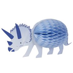 a paper animal that is blue and white