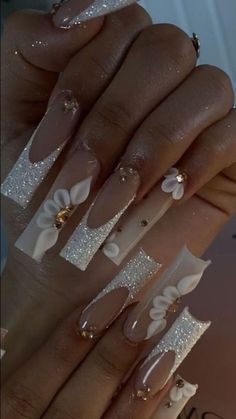 40+ Latina Nails We See All Over Pinterest 2024 14 Nails Design Ideas Rhinestones, Nails Acrylic For November, Acrylic Nail Designs Hoco, Nail Designs For 15 Birthday, White Nails For Confirmation, Square Latina Nails, 2024 Square Nails, Nail Inspo Mexican, Wedding Nails Extra