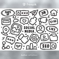 an image of social media doodles with the words'freepik'on it