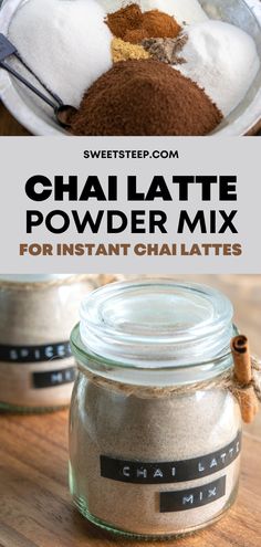 chai latte powder mix in a glass jar