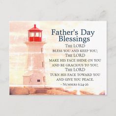 a card with the words father's day blessing on it and a lighthouse in the background