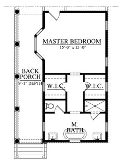 the floor plan for a small house with two master suites and an attached bathroom area