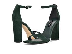 Nine West Marrie - Women's Shoes : Hunter Green : You are sure to make an effortless statement with your look when the Nine West Marrie sandals have got your back. Synthetic upper and lining. Open square toe silhouette. High block heel. Adjustable buckle closure on the ankle strap. Durable synthetic outsole. Imported. Measurements: Heel height: 3.94. Weight of footwear is based on a single item, not a pair. Hunter Heels, Green Heels, Got Your Back, Modern Square, Toe Designs, Hunter Green, Your Back, Sling Backs, Nine West