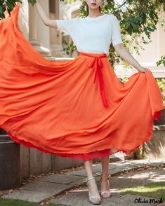 OliviaMark - Premium Dual-colored Double-sided Chiffon Dance Skirt with Wide 8-meter Swing and Semi-length Design Red Maxi Skirt, Pleated Chiffon Skirt, Polyester Skirt, Color Interior, Red Maxi, Denim Pencil Skirt, Dance Skirt, Fairy Dress, Chiffon Skirt