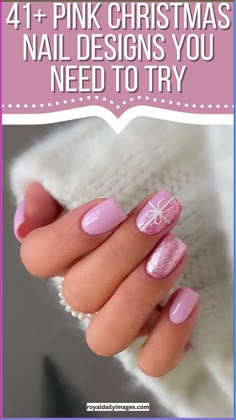 Elevate your holiday spirit with these 41  Enchanting Pink Christmas Nail Designs! 🌟 From subtle elegance to bold festive vibes, discover the perfect pink hues for your holiday manicure. Transform your nails into a winter wonderland with these captivating nail art ideas. Whether you're into glittery glam or charming simplicity, these designs are a must-try for the festive season! Get inspired and spread the joy of beautiful holiday nails! 💖✨ Pink Nails With Christmas Tree, Pink Snowflake Nail Design, Short Pink Christmas Nails Acrylic, Pink Holiday Nail Designs, Pink Christmas Nails Designs, Pink And White Holiday Nails, Girly Christmas Nails Pink, Simple Christmas Nails Pink, Nails Pink Christmas