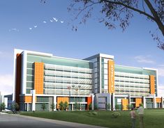 an artist's rendering of a modern office building