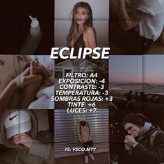 a collage of photos with the caption eclipse, ellipo - 4 exidicion contrastatura 3 sombras rojas y3 time 40 minutes