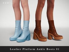 two women in high heeled boots standing next to each other with the caption leather platform ankle boots 01