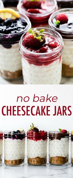 no bake cheesecake jars with strawberries in them