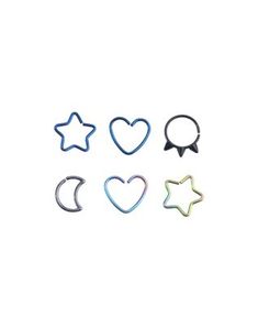 six different shapes of stars and hearts