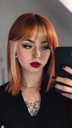 Arctic Fox Hair Dye Ginger Spice, Chunky Hair Dye, Peaches And Cream Hair, Black And Color Hair, Copper Sombre, Copper Underneath Hair, Copper And Black Hair, Intense Copper Blonde, Anime Bangs