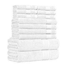 six white towels stacked on top of each other