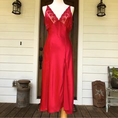 Nwt Beautiful Red Gown By Sears Inner Most. Sexy Soft Shimmer Satin Nightgown, 100% Polyester. Adjustable Spaghetti Straps, Lace Border On Chest With Center String Tie. Form Fitted Waist With Off Center Sheer Panel Up To Thigh. Size Medium Please Refer To Measurements Laying Flat For Desired Fit. Vintage May Run Smaller Than Modern Sizes. Pit To Pit 16” Empire Waist 14.5” Waist 14.5” Hips 21” Length 48” Red Fitted Dress For Wedding Night, Fitted Red Dress For Wedding Night, Fitted Red Nightgown For Parties, Fitted Red Nightgown For Sleep, Red Fitted Nightgown For Sleep, Elegant Sleeveless Red Nightgown, Red Fitted Party Nightgown, Fitted Red Party Nightgown, Fitted Red Nightgown For Loungewear