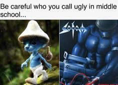 there are two pictures one is blue and the other has an image of a man in a mushroom hat