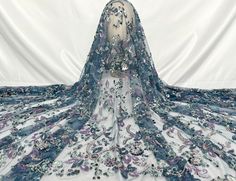 Welcome to my shop ！ Width : 150cm.  Length: Sell by yard Colour:Green， Blue，Gray,Pink,Grape Purple Material:Polyester Price is set for 1 yard You will receive the fabric in one continuous piece if you purchase more than 1 yard. High quality lace fabric perfect for wedding dress, bridal veils, jewelry design, fashion costume, baby dress, curtains, home decor,or any other crafts you like. Please don't hesitate to contact us if you have any questions! Blue Embroidered Wedding Fabric With Rhinestones, Dress Curtains, Floral Lace Fabric, Fabric Diy, Clothing Fabric, Bridal Veils, Diy Clothing, Fashion Costume, Bridal Veil