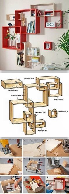 an image of a book shelf made out of bookshelves and shelves in various stages of construction