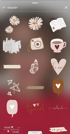 an iphone screen with various stickers on it and the words, i love you