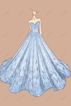 Sky Blue Designer Strapless Lace Feathers Wedding Ball Gown Sketch Prom Dress Sketches Design, Princess Dress Sketch, Dress Sketches Design, Princess Dress Drawing, Gown Sketch, Wedding Dress Drawings, Feathers Wedding, Sketches Fashion, Wedding Ball Gown