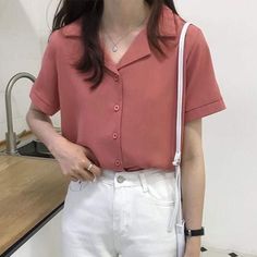 Preppy Clothing, Clothing Female, Style Streetwear, Collar Blouse, Brick Red, Retro Chic, Short Sleeve Blouse, Sleeve Blouse