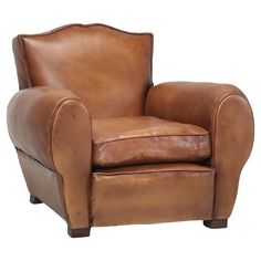 a brown leather chair on a white background