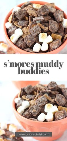 two bowls filled with s'mores muddy buddies