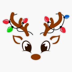 reindeer head with christmas lights on it's antlers sticker, transparent png