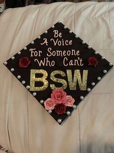 a decorated cap that says, be a voice for someone who can't bsw