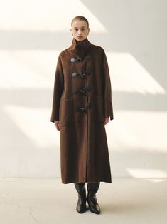 Designer fashion, Seoul-fully created | W Concept Luxury Brown Wool Coat With Button Closure, Luxury Brown Pea Coat For Winter, Luxury Brown Wool Coat For Fall, Designer Wool Coat With Button Closure For Fall, Luxury Outerwear With Stand Collar, Luxury Fall Outerwear With Stand Collar, Brown Outerwear With Stand Collar And Buttons, Wool Outerwear With Toggle Closure For Work, Luxury Brown Outerwear With Button Cuffs