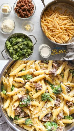 the pasta dish is prepared and ready to be eaten with other ingredients in bowls around it