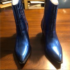 Beautiful Electric Blue Bootie Size 8, Fits 7 1/2 Or 8 Faux Leather Upper. 6” Shaft With Stunning Stitch Detail, Side Zip Closure, A 3.25” Heel And A Pointer Toe. Wonderful Comfort. New Never Worn. No Box. True To Size Fitted Blue Ankle Boots, Blue Western Party Boots, Metallic Colors, Electric Blue, Bootie, Side Zip, Bootie Boots, Leather Upper, Ankle Boots