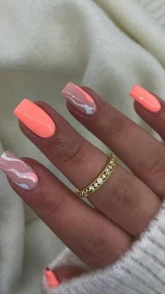 Holiday Acrylic Nails, Peach Nails, Summer Nail Art