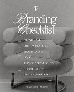 a chair with the words branding checklist on it