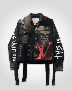 DOG Denim Jacket, hand-made with Dust of Gods' signature embellishments, and upcycled details Jean Jacket Patches, Silly Clothes, Techwear Fashion, Fashion Design Template, Now Or Never, Conceptual Fashion, Painted Jacket, Classic Denim Jacket