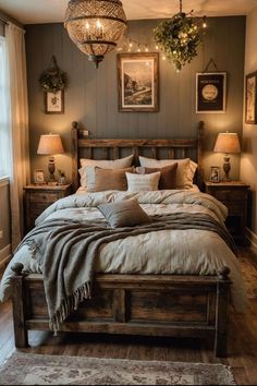 Cottage Country Aesthetic, Home Decor Ideas Bedroom Farmhouse, Village Bedroom Design, Cottagecore Aesthetic House Interior Bedroom, Bedroom Decor With Grey Walls, Cabin Vibes Bedroom, Vintage House Bedroom, Cozy Home Aesthetic Bedroom, Cabin Bedding Ideas