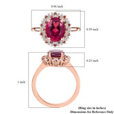 the size and measurements of an oval cut ruby stone ring with diamond accents on each side