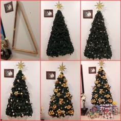 there are four different pictures of a christmas tree