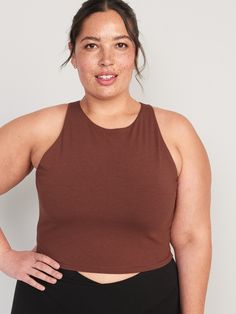 New name, same great performance! Our Balance sports bra tank top is now called PowerChill.  Be poised with every pose in our PowerChill sports bra tank top, the perfect balance between om and OMG-softness Wide shoulder straps in front, with adjustab Brown Sleeveless Sports Top, Stretch Brown Sports Tops, Brown Stretch Sports Tops, Casual Sleeveless Tops With Built-in Padding, Casual Crew Neck Sports Bra With Medium Support, Casual Racerback Tops With Built-in Padding, Casual Workout Tops With Built-in Padding, Casual Training Tops With Built-in Padding, Sporty Brown Tops For Gym