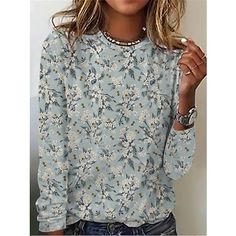 Fabric:Polyester; Sleeve Length:Long Sleeve; Look After Me:Washable,Machine wash; Gender:Women's; Style:Basic; Elasticity:Stretchy; Tops Type:T shirt Tee; Occasion:Casual,Daily; Top Length:Regular; Fit Type:Loose Fit; Pattern:Flower; Design:Print,Patchwork; Neckline:Round Neck; Listing Date:10/28/2022; Clothing Length:; Bust:; Sleeve:; Print Type:3D Print Cowgirl Closet, Cat Communication, Closet Clothes, Raspberry Recipes, Floral Retro, Simple Shirts, Blue Style, Retro Floral, Pinterest Board