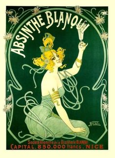 an advertisement for absinte blancoul with a woman sitting on the ground