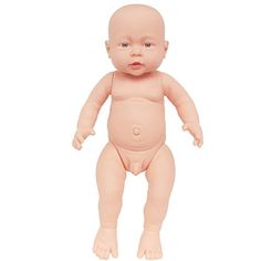 a baby doll is standing up on a white background