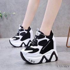 Lasaky - Elevated Thick Sole Casual Breathable White Shoes with Platform Design for Sports Shoes With Platform, High Platform Shoes, Platform Design, Sport Shoes Fashion, Lace Up High Heels, Sport Shoes Women, Girly Shoes, Chunky Sneakers