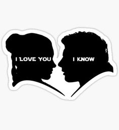 the silhouettes of two people facing each other with words i love you know sticker