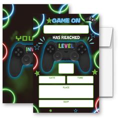 two cards with video game controllers on them