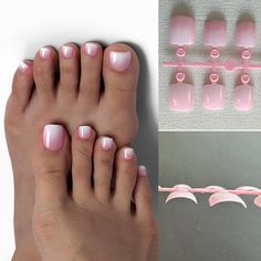 120pcs Gradient Short Ballet Press on Toenails Wearable Simple Nude Color False Toe Nails Full Cover French Toes, Press On Toenails, Nails Extension, Pink French Nails, Fake Toenails, Toes Nails, Full Nail Tips, Pink Nature, Nail Type