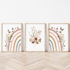 Boho Rainbow Nursery Decor | Wildflower Wall Art | Ollie + Hank Boho Rainbow Nursery Decor, Nursery Watercolor Art, Rainbow Nursery Art, Boho Nursery Girl, Wildflower Nursery, Boho Rainbow Nursery, Wildflower Wall, Neutral Earth Tones