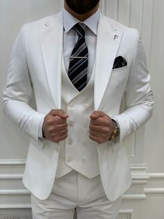 Bojoni Monte White Slim Fit Suit | VICLAN Vest And Pants, Shoe Care Kit, Dinner Suit, Pants Gift, White Tuxedo, White Suit, Suit Material, Plaid Suit, Jacket Vest