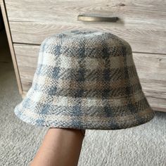 Wool And Polyester Bucket Hat. Brand New Never Been Worn. Shape Is Warped Due To Storage. Trendy Cream Hat One Size, Cream Bucket Hat, One Size, Cream Bucket Hat One Size, Trendy Cream Bucket Hat, Casual Adjustable Cream Cloche Hat, Beige One Size Bucket Hat, Casual Cream Cloche Hat With Short Brim, Casual Beige Hat, One Size, Casual Beige Hat One Size